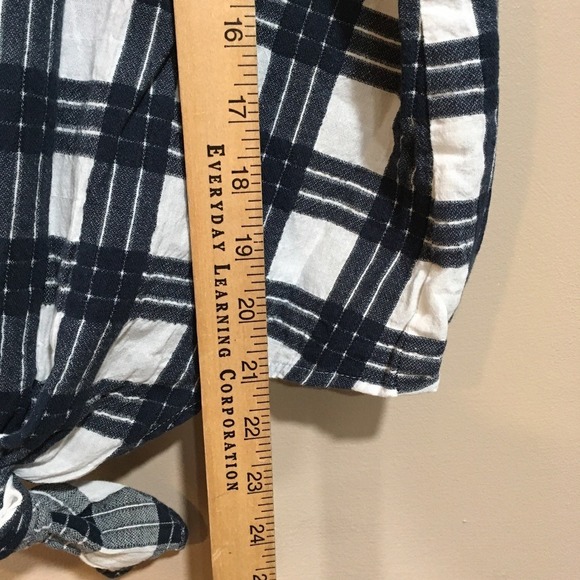Madewell Plaid Tie Front Top Women XL Blue White Button Back Preppy Picnic Casua - Picture 4 of 11